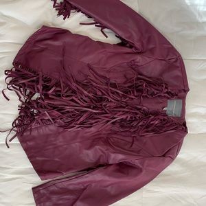 Kate & Mallory Plum Faux Leather Jacket with Fringe, Size Small